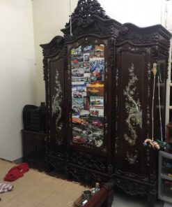 tủ quần áo hoa lá tây 3 cánh gỗ gụ cũ cổ