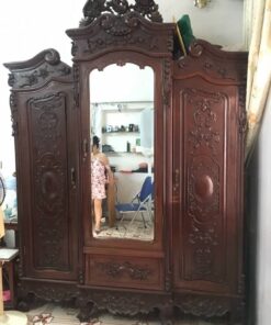 tủ quần áo 3 buồng gỗ gụ cao