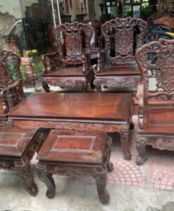 bàn ghế gỗ gụ 7 món cũ hàng đồng kỵ