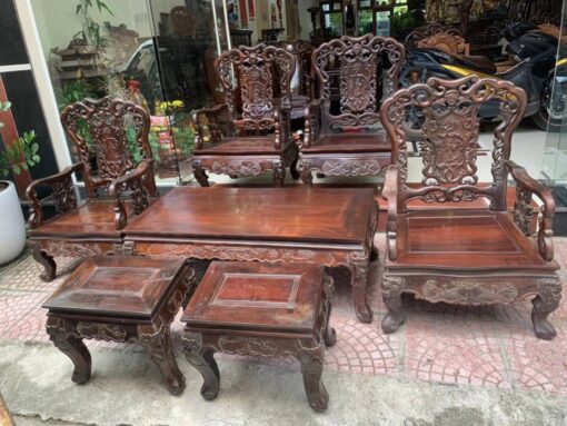 bàn ghế gỗ gụ 7 món cũ hàng đồng kỵ