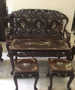 bộ bàn ghế gỗ gụ hoa lá tây