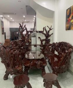 bàn ghế gốc cây gỗ hương 7 món