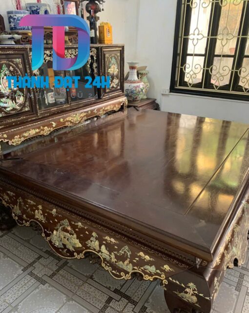 Sập Gụ 1.8x2 Mét Khảm Tích Đồng Quê