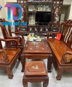 bộ ghế quốc đào gỗ hương tay 10 và tủ tường