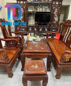 bộ ghế quốc đào gỗ hương tay 10 và tủ tường